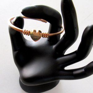 Gold tone rope twist adjustable bangle bracelet with heart